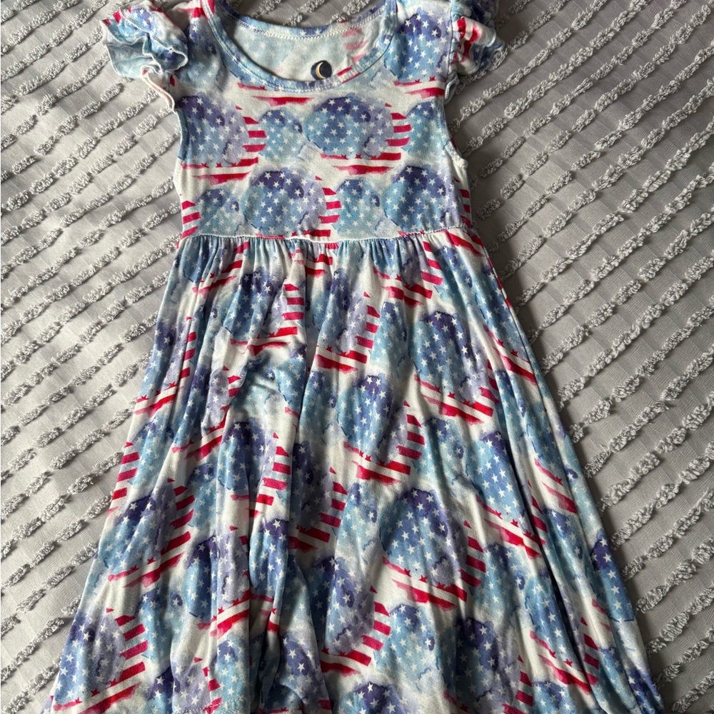 Girls' Patriotic Red, White & Blue Flag Print Casual Dress